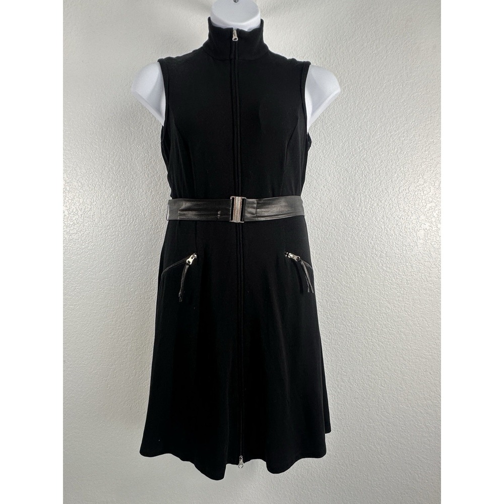 VTG Black Zip Front Sleeveless Dress by Joseph Ribkoff, Sz: 10 Mod Retro